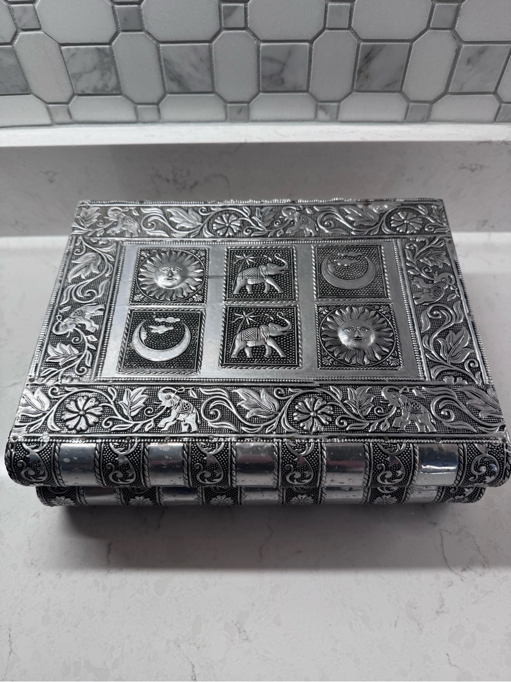 Vintage Indian Jewelry Box with Mirror - Velvet Lined Storage